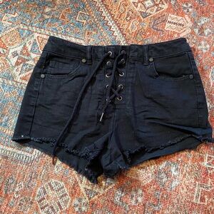 Black Lace-Up Denim Shorts